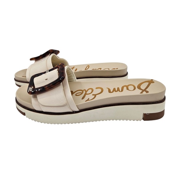 Sam Edelman Shoes - Sam Edelman Womens Ariane Platform Slide Sandals Cream Leather Tortoise Buckle 6